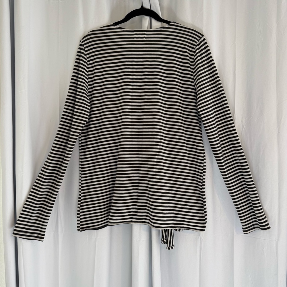 Anthropologie T.LA Black White Striped Tie Front Long Sleeve Tee Women’s Large - Picture 3 of 10
